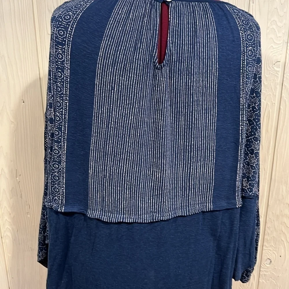 Free People Indigo Dreams Top XS Embroidered Mesh Balloon Sleeves